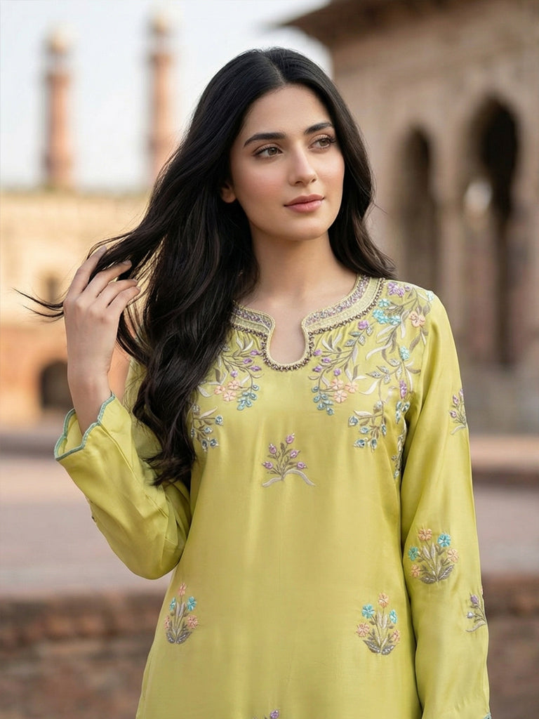 Luxury Pure Self Lawn Lemon Shirt | Designer Summer Pret Wear