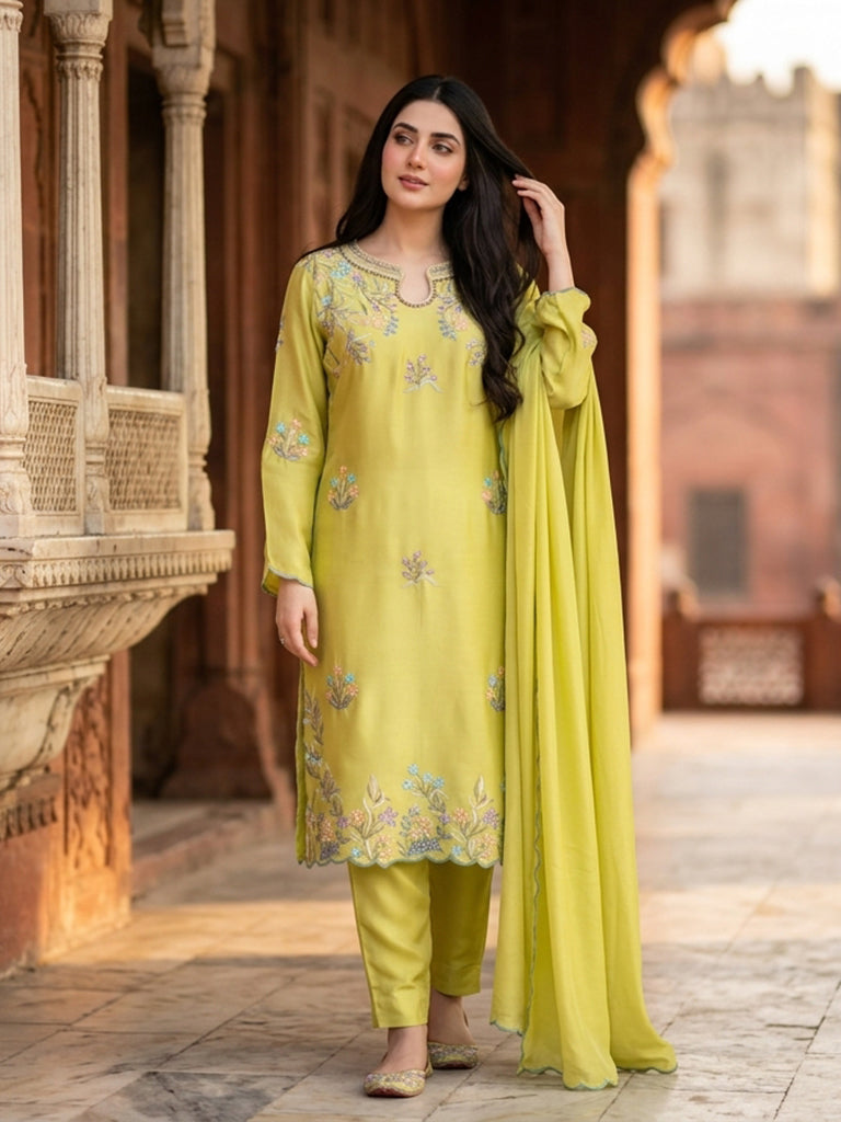 Luxury Pure Self Lawn Lemon Shirt | Designer Summer Pret Wear