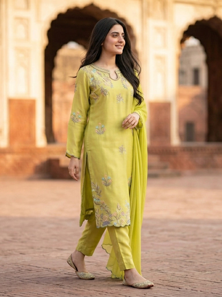 Luxury Pure Self Lawn Lemon Shirt | Designer Summer Pret Wear