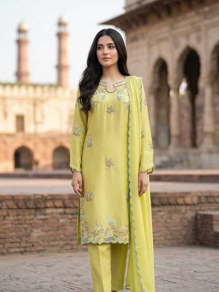 Luxury Pure Self Lawn Lemon Shirt | Designer Summer Pret Wear