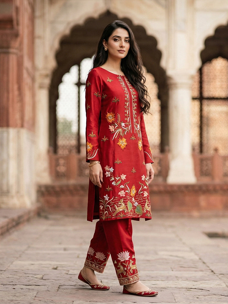 Luxury Pure Self Lawn Red Shirt | Designer Summer Pret Wear