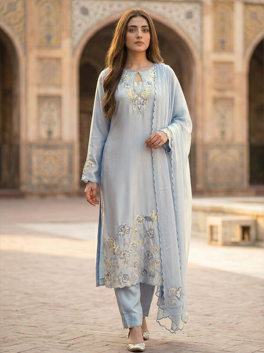 Ice Blue Long Dress with Embellishment – 2 Piece Formal Wear