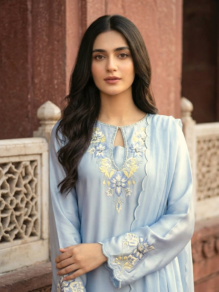Ice Blue Long Dress with Embellishment – 2 Piece Formal Wear