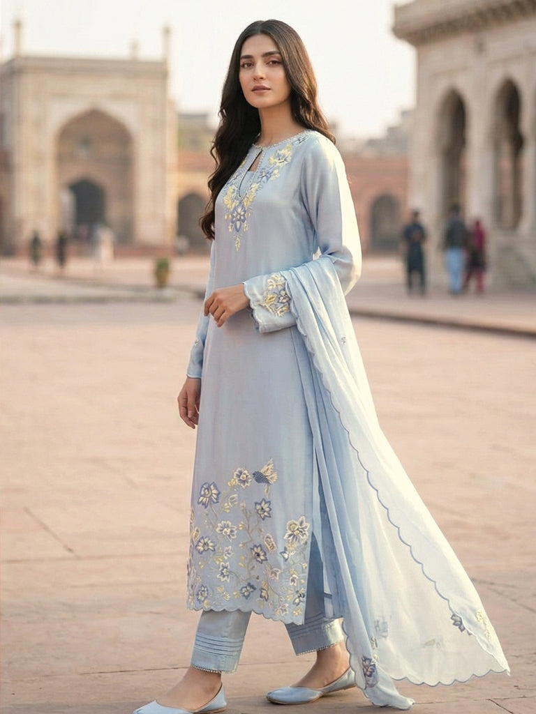 Ice Blue Long Dress with Embellishment – 2 Piece Formal Wear
