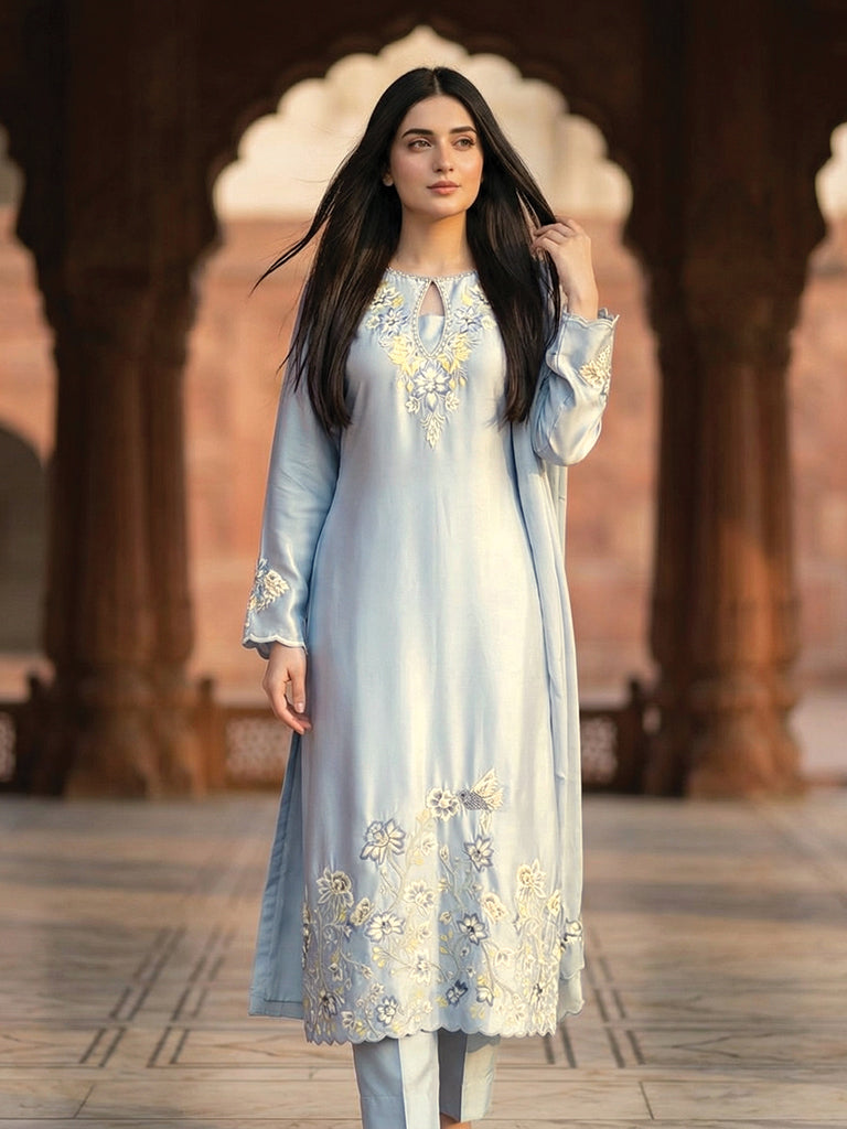 Ice Blue Long Dress with Embellishment – 2 Piece Formal Wear