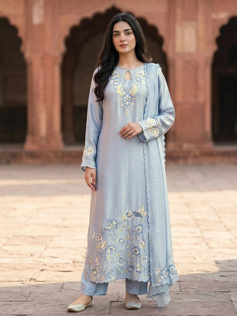 Ice Blue Long Dress with Embellishment – 2 Piece Formal Wear
