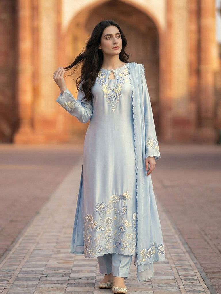 Ice Blue Long Dress with Embellishment – 2 Piece Formal Wear