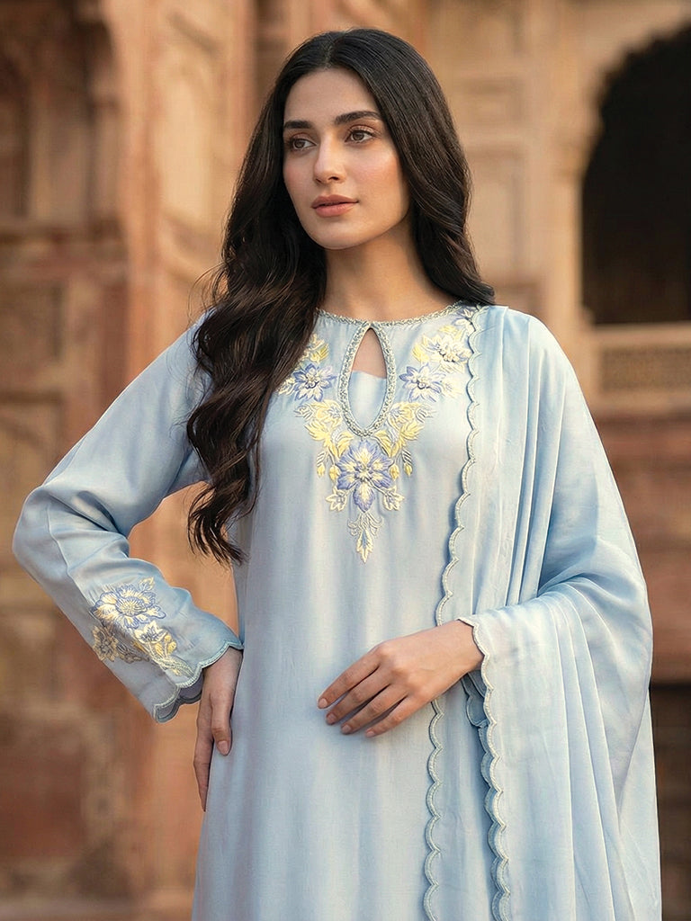 Ice Blue Long Dress with Embellishment – 2 Piece Formal Wear
