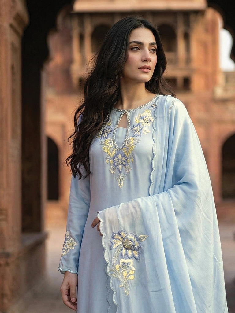 Ice Blue Long Dress with Embellishment – 2 Piece Formal Wear