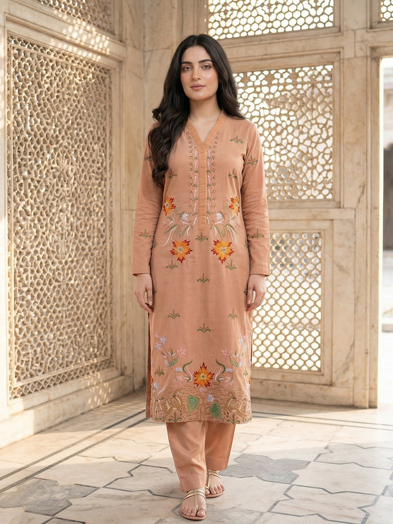 Luxury Pure Self Lawn Peach Shirt | Designer Summer Pret Wear