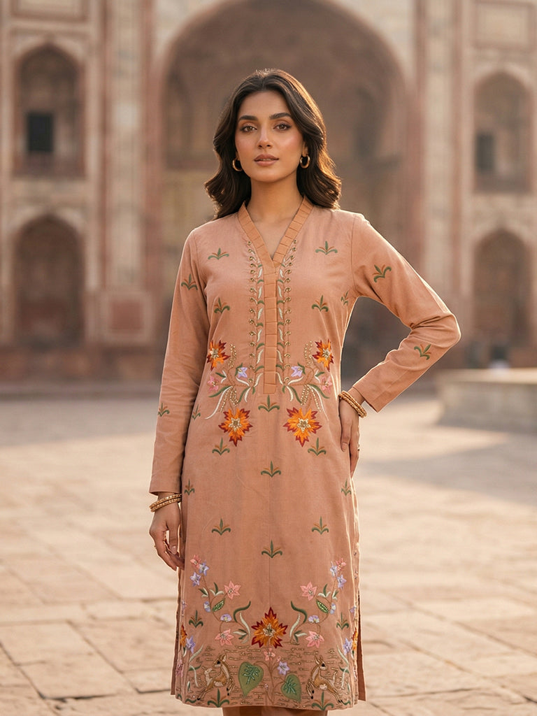 Luxury Pure Self Lawn Peach Shirt | Designer Summer Pret Wear
