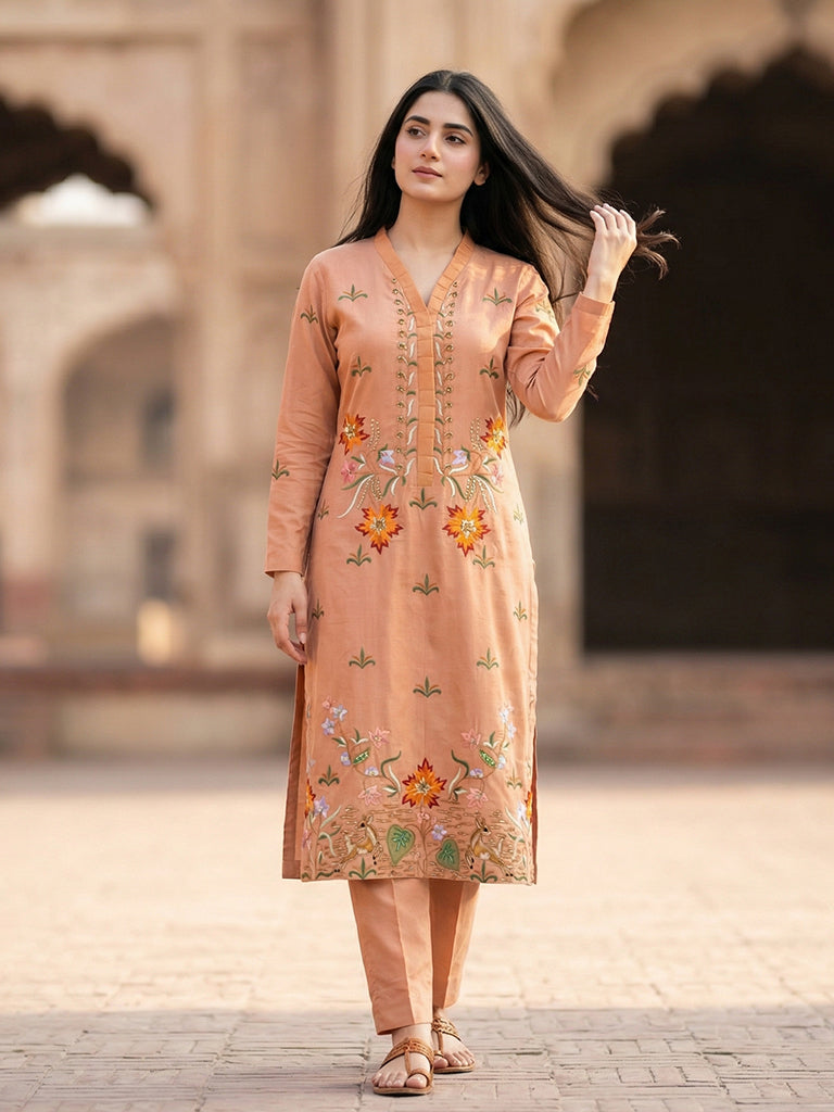 Luxury Pure Self Lawn Peach Shirt | Designer Summer Pret Wear