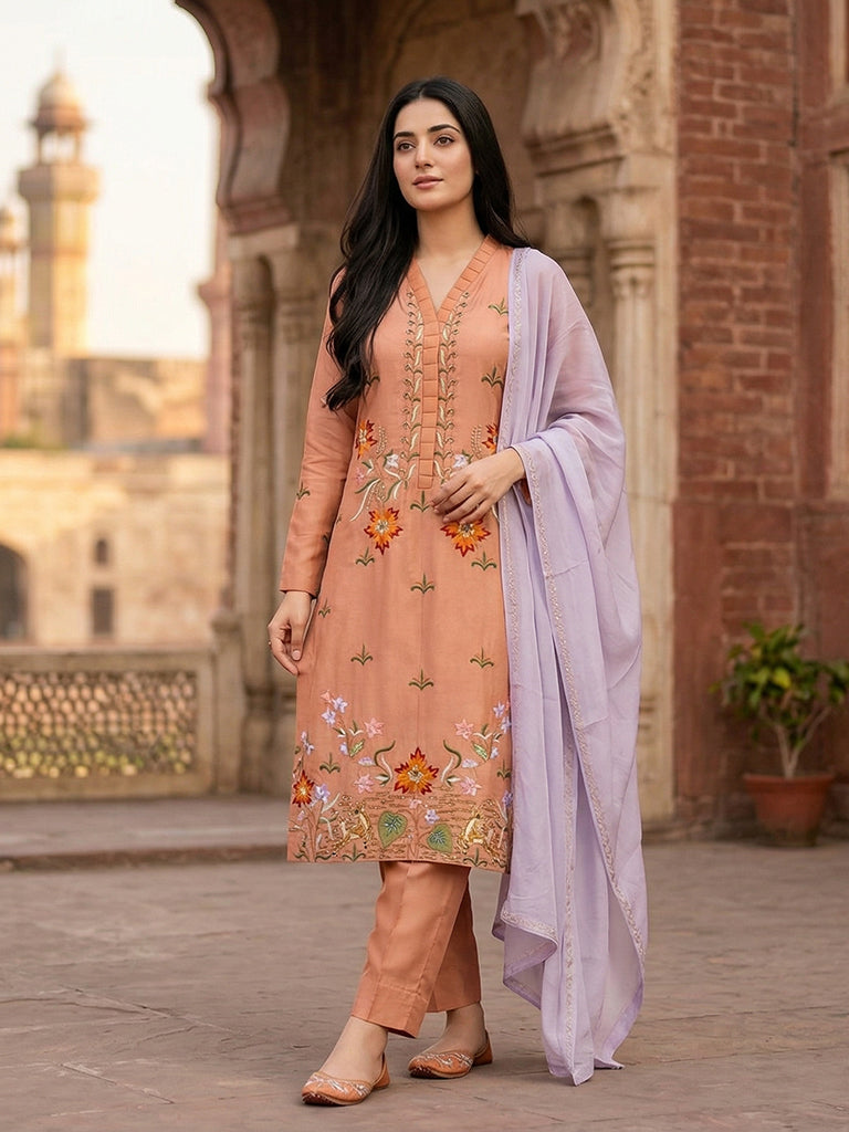 Luxury Pure Self Lawn Peach Shirt | Designer Summer Pret Wear