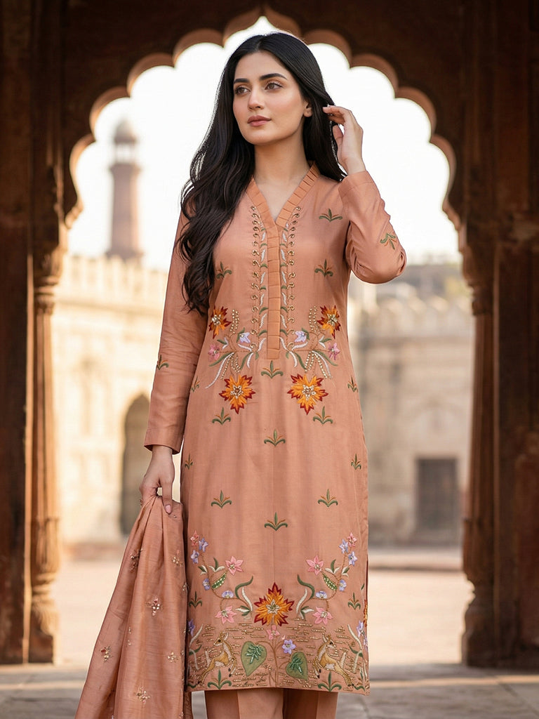 Luxury Pure Self Lawn Peach Shirt | Designer Summer Pret Wear