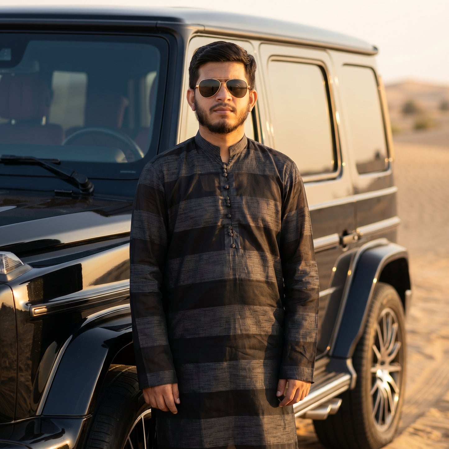 Strip Summer Lawn Kurta with Straight Trouser – Black