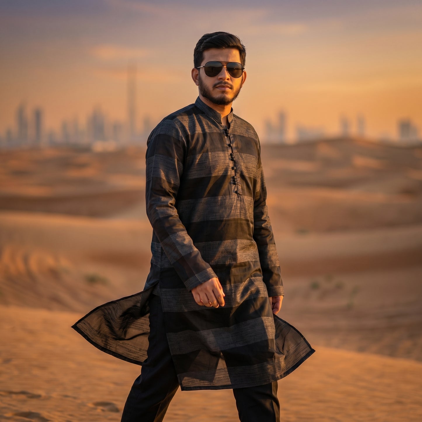 Strip Summer Lawn Kurta with Straight Trouser – Black