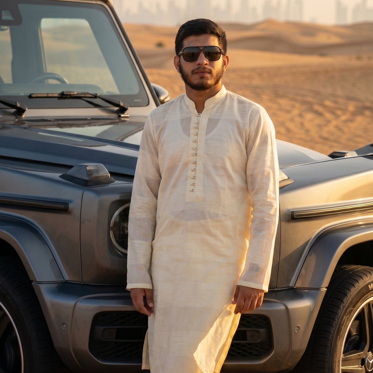 Self Stripe Summer Kurta with Straight Trouser – Lemon