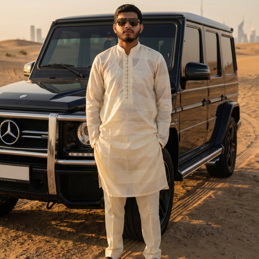Self Stripe Summer Kurta with Straight Trouser – Lemon
