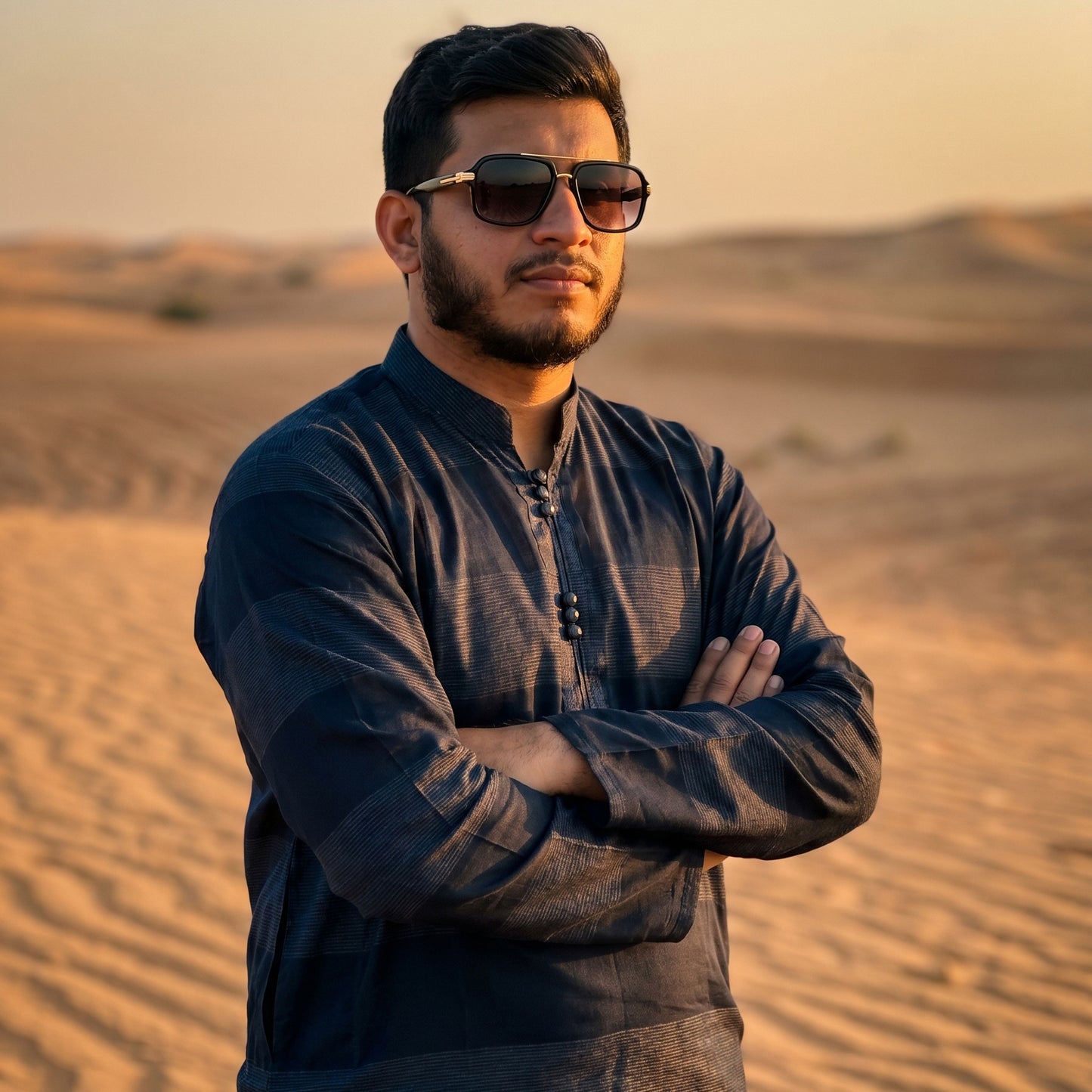 Self Stripe Summer Kurta with Straight Trouser – Navy Blue