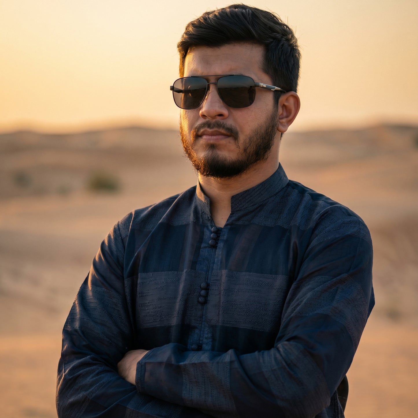 Self Stripe Summer Kurta with Straight Trouser – Navy Blue