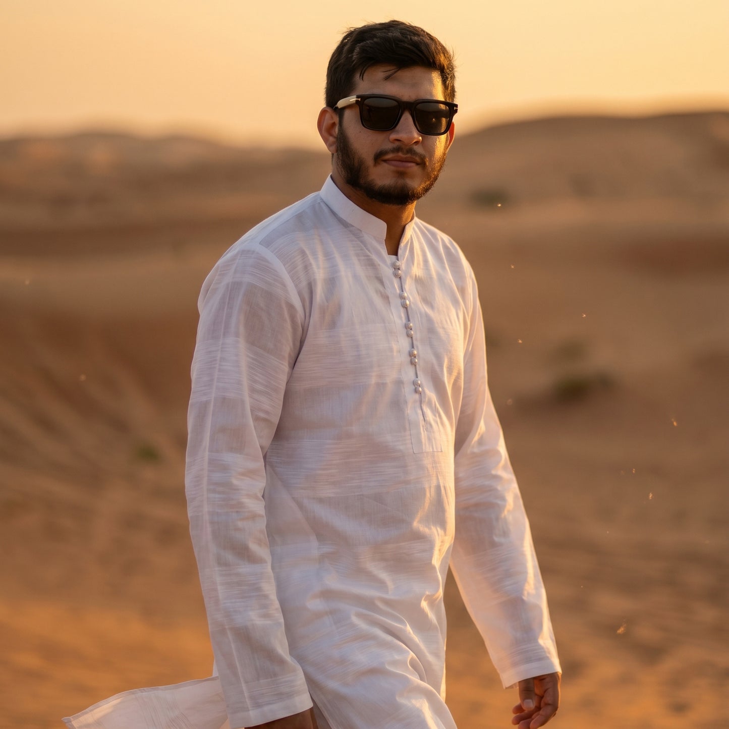 Self Stripe Summer Kurta with Straight Trouser – White