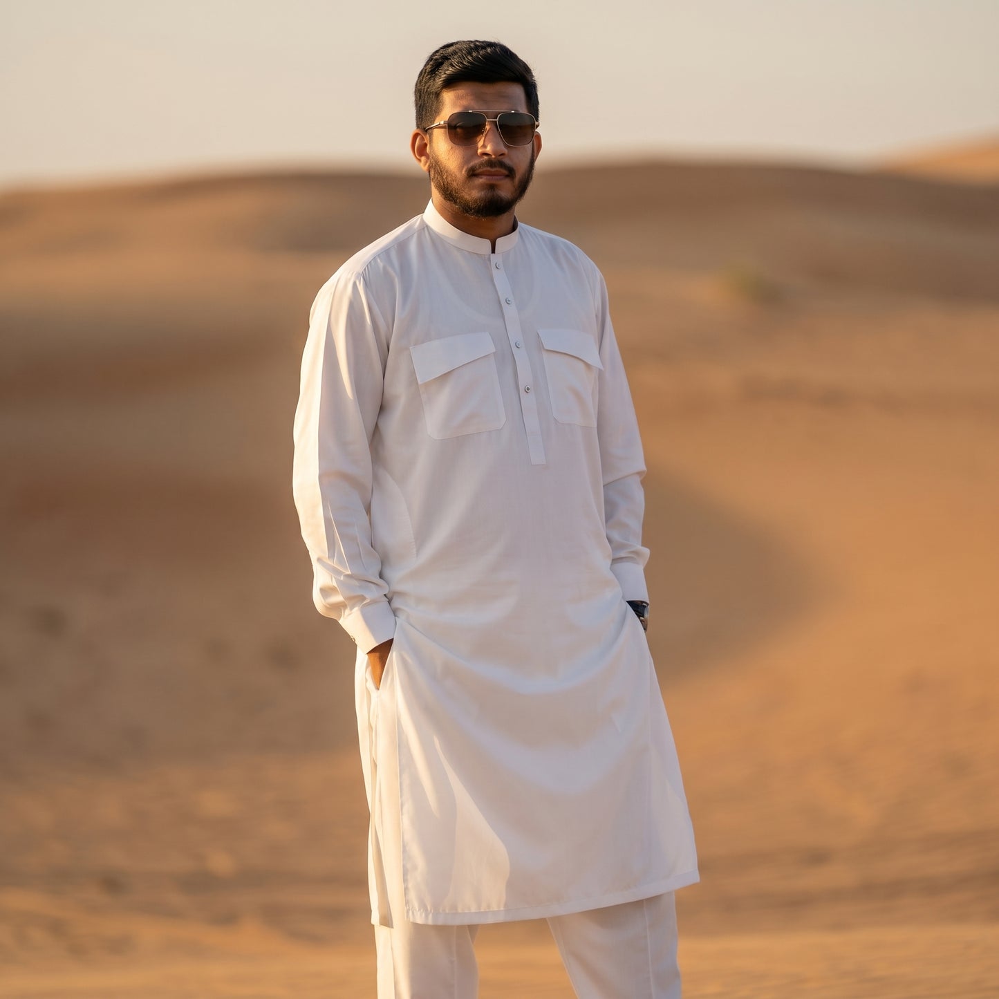 Soft Wash & Wear Double Pocket Straight Kurta with Bootcut Pants – White