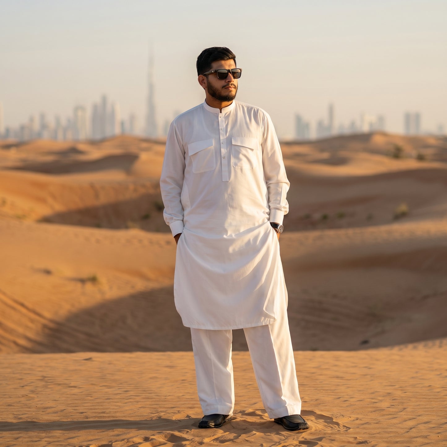 Soft Wash & Wear Double Pocket Straight Kurta with Bootcut Pants – White