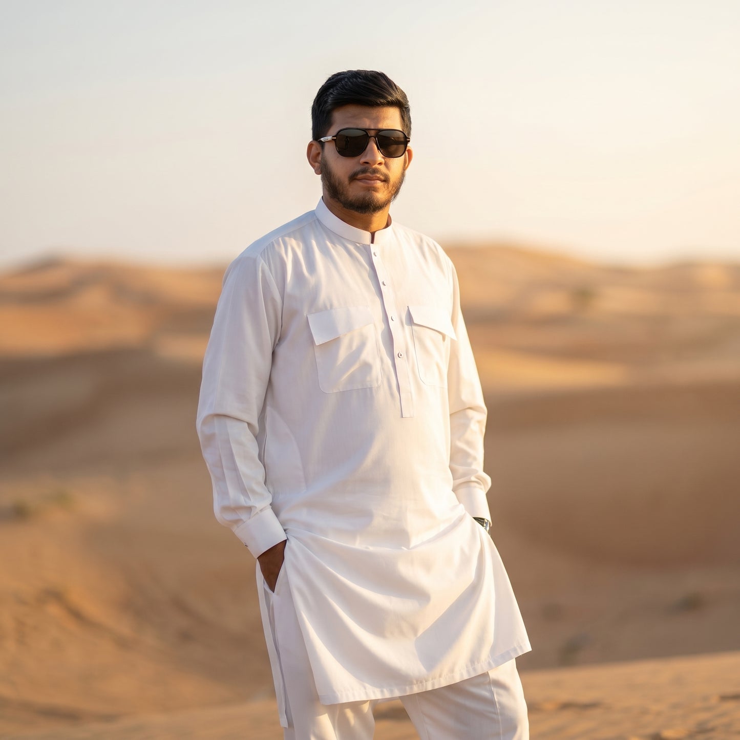 Soft Wash & Wear Double Pocket Straight Kurta with Bootcut Pants – White