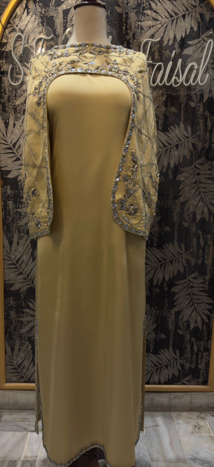 Ice Blue Long Dress with Embellished Cape – 2 Piece Formal Wear