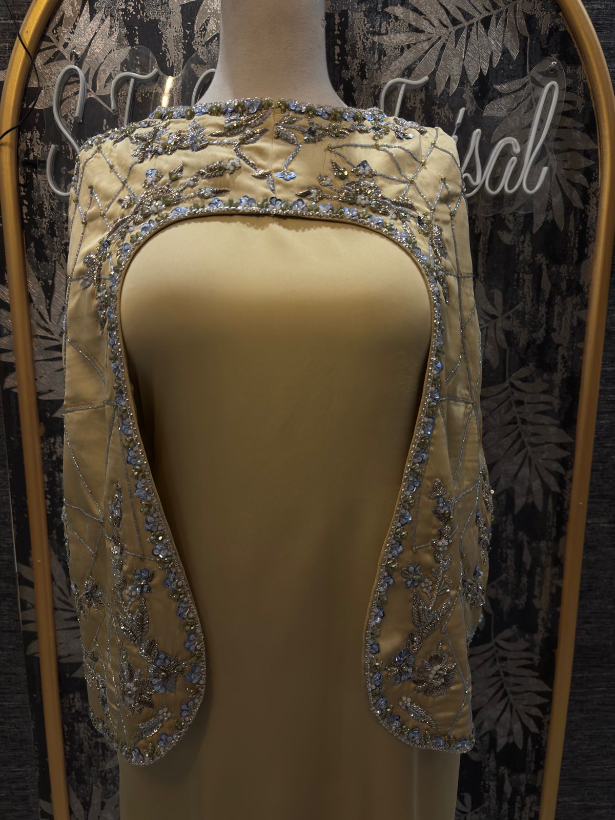 Ice Blue Long Dress with Embellished Cape – 2 Piece Formal Wear