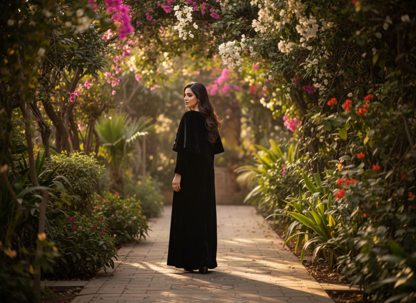 Black Long Dress with Embellished Velvet Cape – 2 Piece Formal Wear